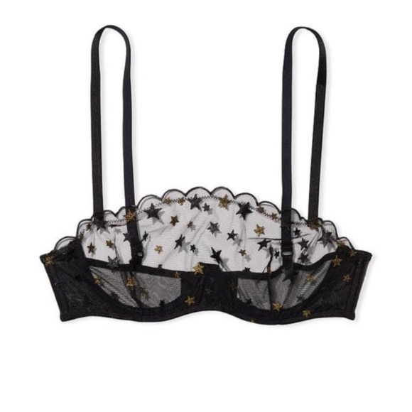 New! Victorias Secret black metallic star pattern mesh lace bra 10356 - Picture 1 of 6